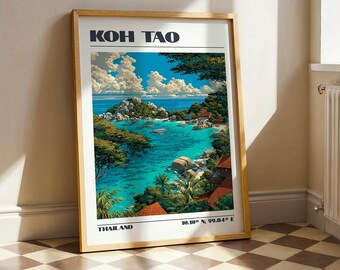 Koh Tao Wall Art, Thailand South East Asia Print, Vintage Travel Poster, Travel Gift