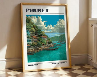 Phuket Wall Art, Thailand South East Asia Print, Vintage Travel Poster, Travel Gift
