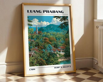 Luang Prabang Wall Art, Laos South East Asia Print, Vintage Travel Poster, Travel Gift