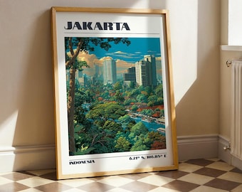 Jakarta Wall Art, Indonesia South East Asia Nature Print, Vintage Travel Poster, Travel Gift