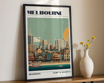 Melbourne Wall Art, Australia City Print, Vintage Travel Poster, Travel Gift