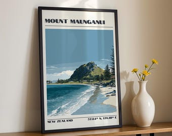 Mount Maunganui Wall Art, New Zealand Print, Travel Poster, Travel Gift