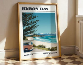 Byron Bay Wall Art, Australia Beach Print, Vintage Travel Poster, Travel Gift