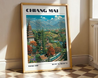 Chiang Mai Wall Art, Thailand South East Asia Print, Vintage Travel Poster, Travel Gift