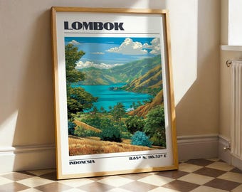 Lombok Wall Art, Indonesia South East Asia Nature Print, Vintage Travel Poster, Travel Gift