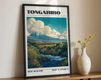 Tongariro National Park Wall Art, New Zealand Print, Travel Poster, Travel Gift