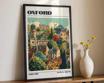 Oxford England Wall Art, Vintage Travel Poster, City Print, Travel Gift