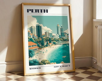 Perth Wall Art, Australia City Print, Vintage Travel Poster, Travel Gift