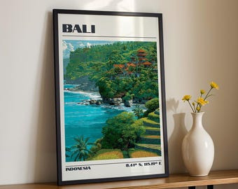 Bali Wall Art, Indonesia South East Asia Nature Print, Vintage Travel Poster, Travel Gift