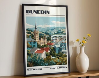 Dunedin Wall Art, New Zealand Print, Travel Poster, Travel Gift