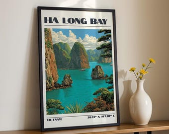 Ha Long Bay Wall Art, Vietnam Asia Print, Vintage Travel Poster, Travel Gift
