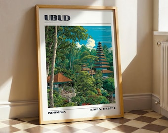 Ubud Wall Art, Indonesia South East Asia Print, Vintage Travel Poster, Travel Gift