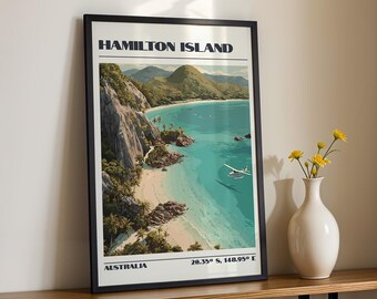 Hamilton Island Wall Art, Australia Coastal Print, Vintage Travel Poster, Travel Gift