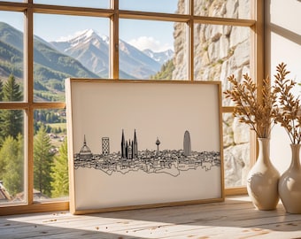 Barcelona Skyline Wall Art Print, Landscape Art Print, Spain Travel Poster