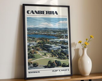 Canberra Wall Art, Australia City Print, Vintage Travel Poster, Travel Gift