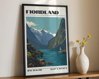 Fiordland National Park Wall Art, New Zealand Print, Travel Poster, Travel Gift