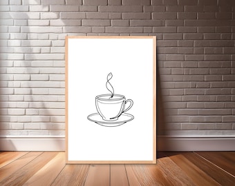 Minimalist Coffee Cup Line Art Print – Kitchen Decor