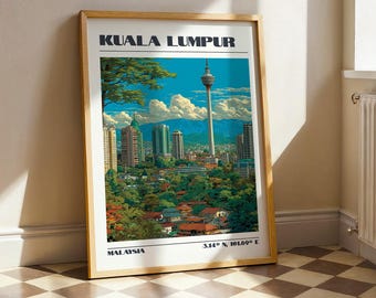 Kuala Lumpur Wall Art, Malaysia Nature Print, Vintage Travel Poster, Travel Gift
