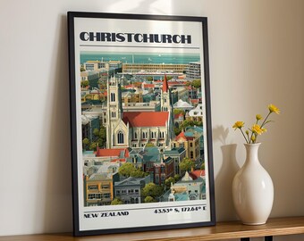 Christchurch Wall Art, New Zealand Print, Travel Poster, Travel Gift