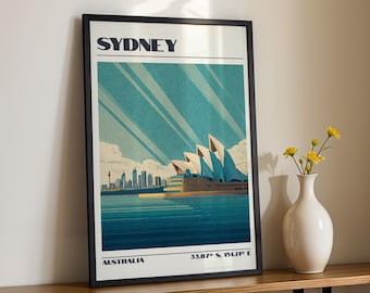 Sydney Wall Art, Australia City Print, Vintage Travel Poster, Travel Gift