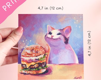 Stampa artistica di un gatto pop hamburger / Dipinto di gatto, Arte del gatto, Gatto meme, Gatto carino, Regalo per amanti dei gatti, Stampa artistica di un gatto, Stampa di un gatto, Gatto divertente, Gatto pop