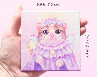 MINI dipinto a guazzo di gatto magico / dipinto di gatto, arte del gatto, gatto meme, gatto carino, regalo per amanti dei gatti, gatto femminile, gatto fatato, gatto magico