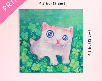Stampa artistica del gatto Lucky Clover / Dipinto di gatto, Arte del gatto, Gatto meme, Gatto carino, Regalo per gli amanti dei gatti, Stampa artistica del gatto, Stampa del gatto, Gatto divertente, Gatto fortunato