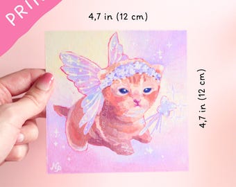 Feeënkat kunstafdruk | Kattenschilderij, kattenkunst, memekat, schattige kat, cadeau voor kattenliefhebbers, kattenkunstdruk, kattenprint, grappige kat, sprookjeskat