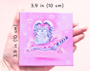 MINI ballerina kat gouache schilderij | Kattenschilderij, kattenkunst, memekat, schattige kat, cadeau voor kattenliefhebbers, girly kat, prinseskat, grappige kat