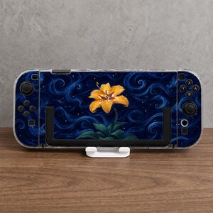 Golden Lily Switch Case, Midnight Blue Floral Cover, Glowing Flower Starry Night Case for Switch OLED Lite and Switch 2