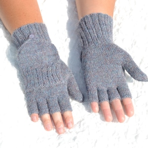 Handmade denim flip top mittens with closed thumbs