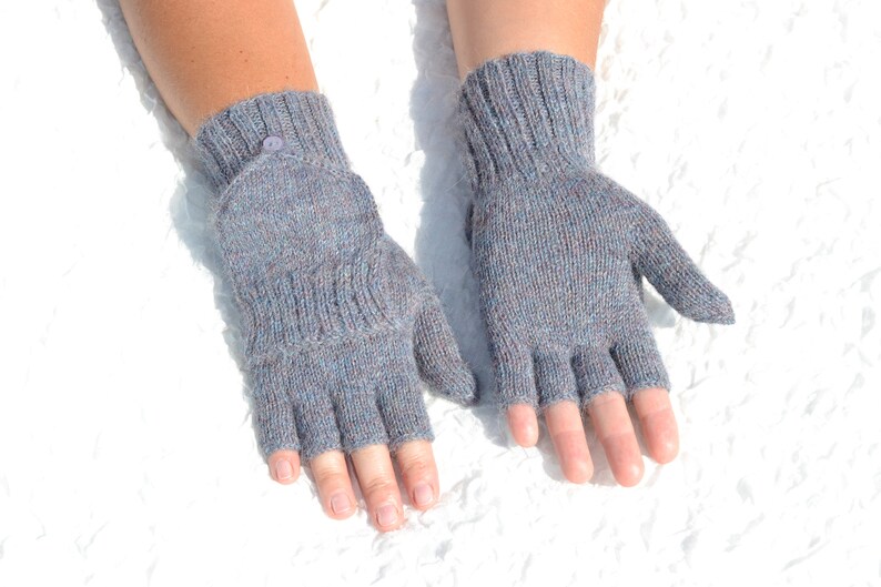 Handmade denim flip top mittens with closed thumbs