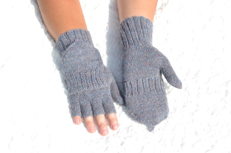 Handmade denim flip top mittens with closed thumbs