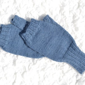 Blue 100% alpaca fingerless gloves