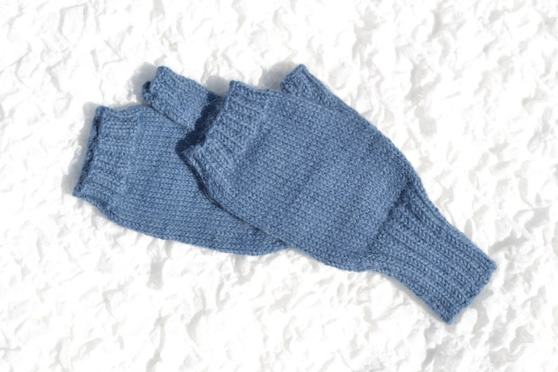 Blue 100% alpaca fingerless gloves