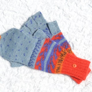 Blue, red and orange convertible mitten gloves