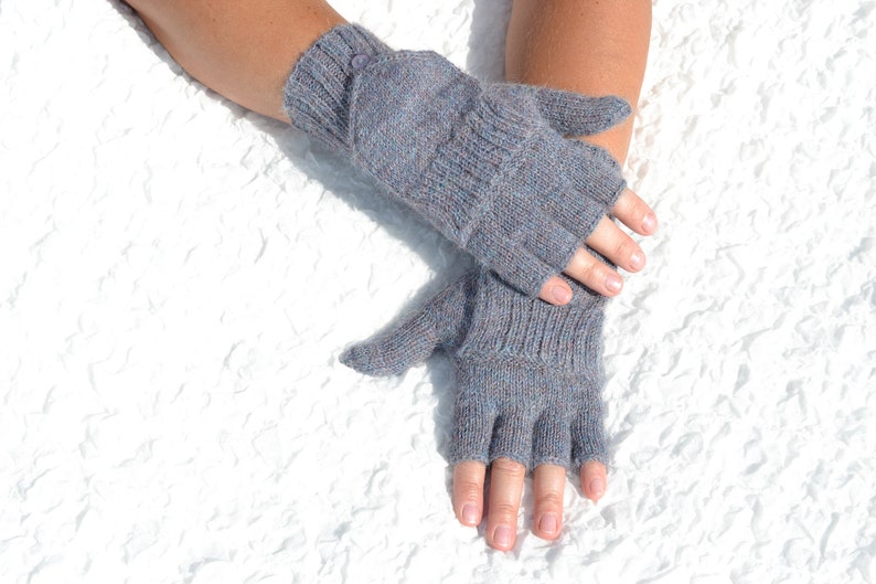 Handmade denim flip top mittens with closed thumbs