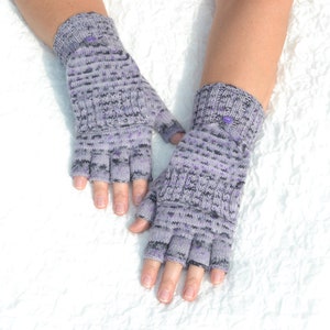 Purple half finger gloves convertible to mittens