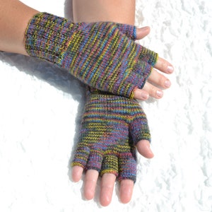 Multicolor half finger hand knitted women's gloves