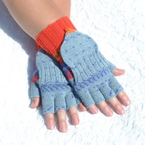 Blue, red and orange convertible mitten gloves
