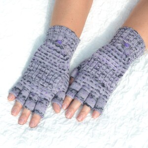 Purple half finger gloves convertible to mittens