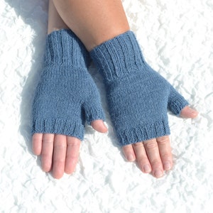 Blue 100% alpaca fingerless gloves