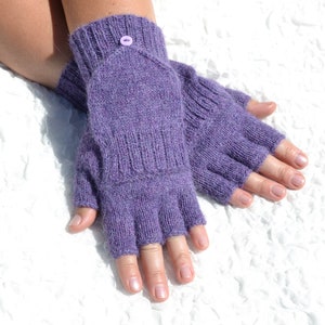 Purple handmade alpaca yarn convertible mittens