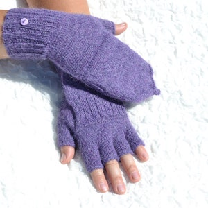 Purple handmade alpaca yarn convertible mittens