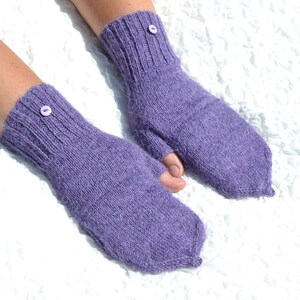 Purple handmade alpaca yarn convertible mittens