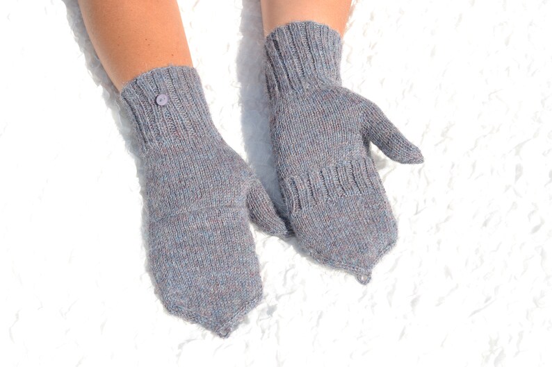 Handmade denim flip top mittens with closed thumbs