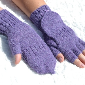 Purple handmade alpaca yarn convertible mittens