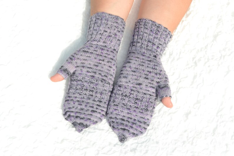 Purple half finger gloves convertible to mittens