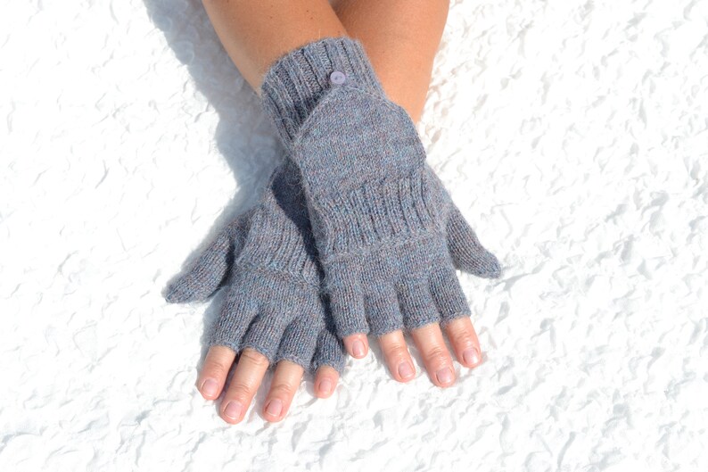 Handmade denim flip top mittens with closed thumbs