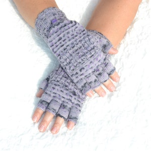 Purple half finger gloves convertible to mittens